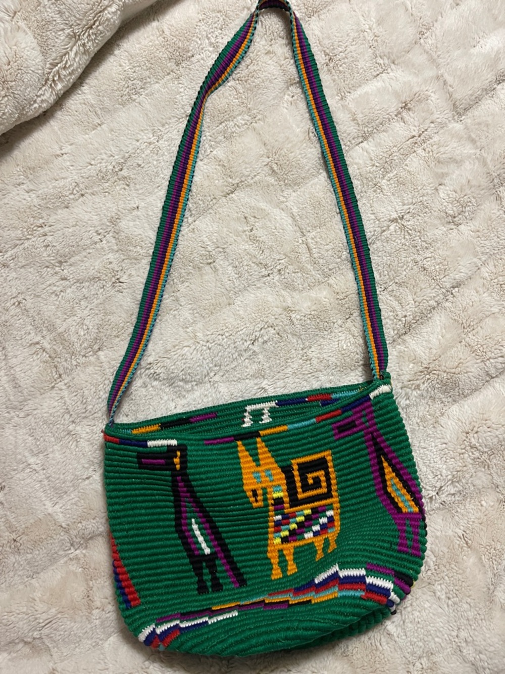 Handwoven Green Alpaca Motif Crossbody Bag